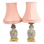 Good pair of 19th century Chinese Canton porcelain vases converted to table lamps,