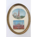 Two 19th century Indian miniature gouache paintings on ivory depicting sacred architectural sites,
