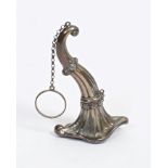 Early Victorian white metal posy holder in the form of a cornucopia,