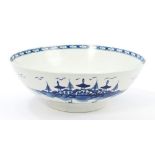 18th century Worcester blue and white bowl with Rock Strata Island pattern decoration - blue
