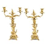 Pair of 19th century Continental ormolu twin-branch candelabra,