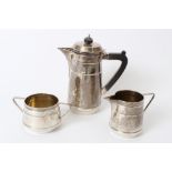 1930s silver three piece coffee set in the Art Deco style - comprising coffee pot of stepped