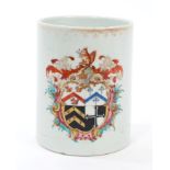 Mid-18th century Chinese armorial tankard of cylindrical form,