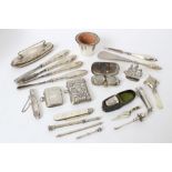 Selection of miscellaneous Victorian and later silver and white metal - including silver thimble