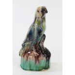 19th century Whieldon-type pottery parrot with green, brown, cream and blue glazed decoration, 15.