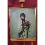 Attributed to Alexis Harmaloff (1840 - 1922), oil on canvas - The Flower Girl, monogrammed,