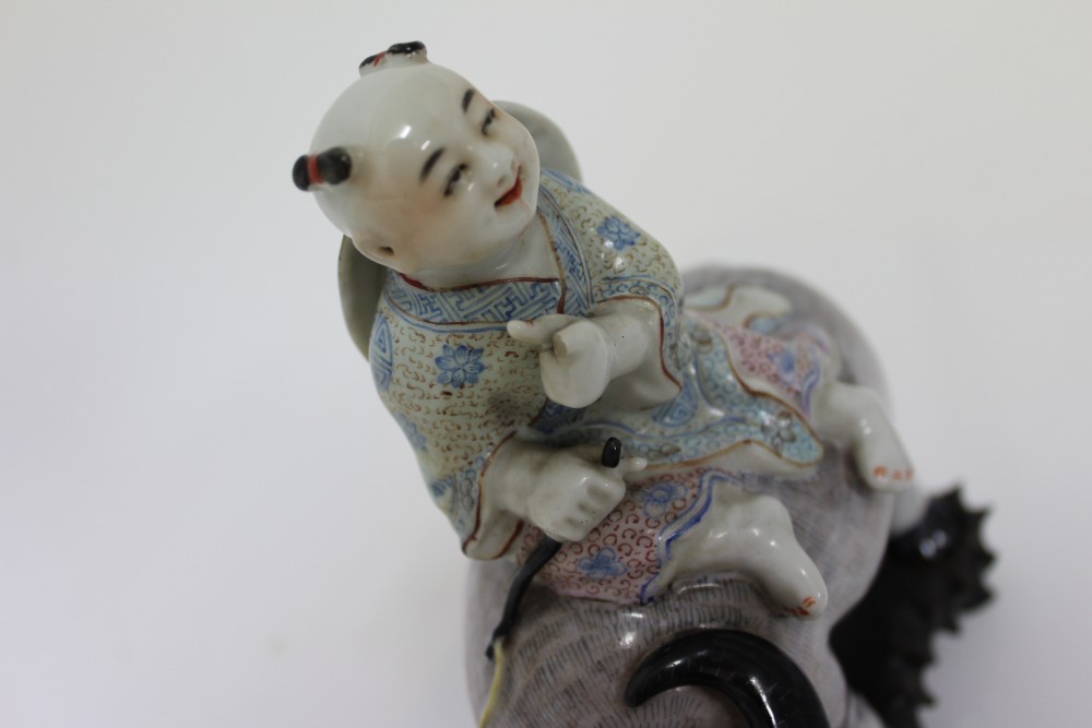 Early 20th century Chinese porcelain figure of a boy on the back of a buffalo, - Image 7 of 15