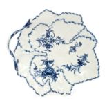 18th century Worcester blue and white leaf-shaped dish, circa 1760,