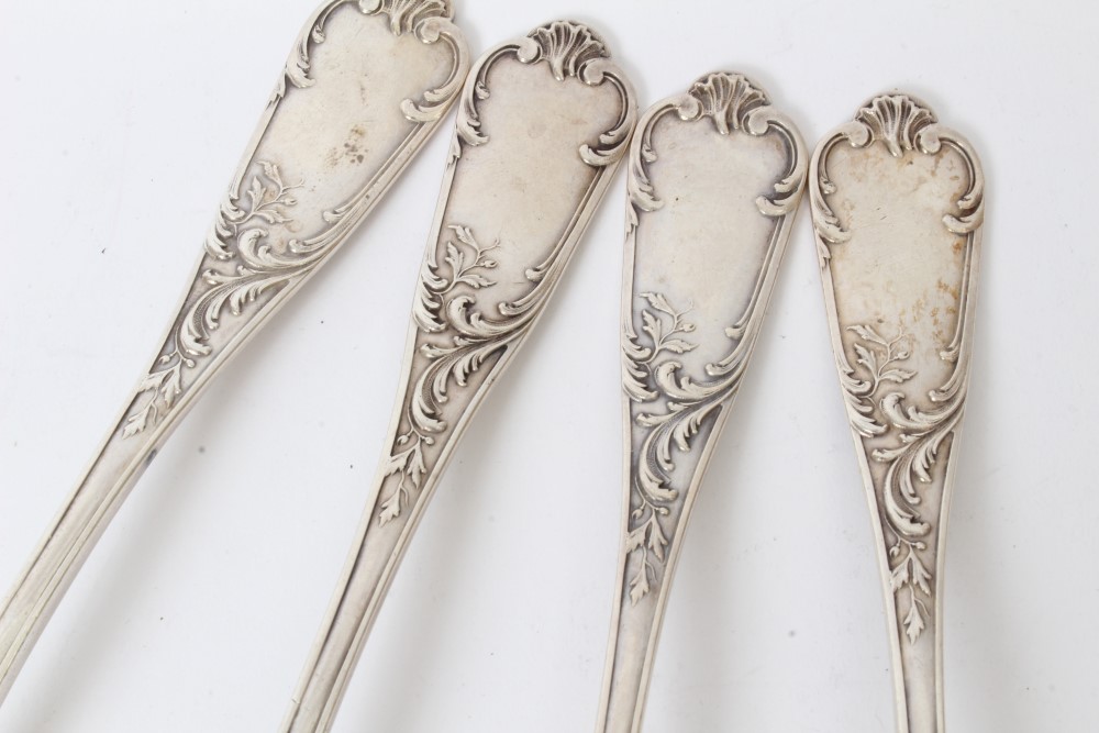 Four late 19th / early 20th century French silver tablespoons with foliate decorated stems and - Image 3 of 11