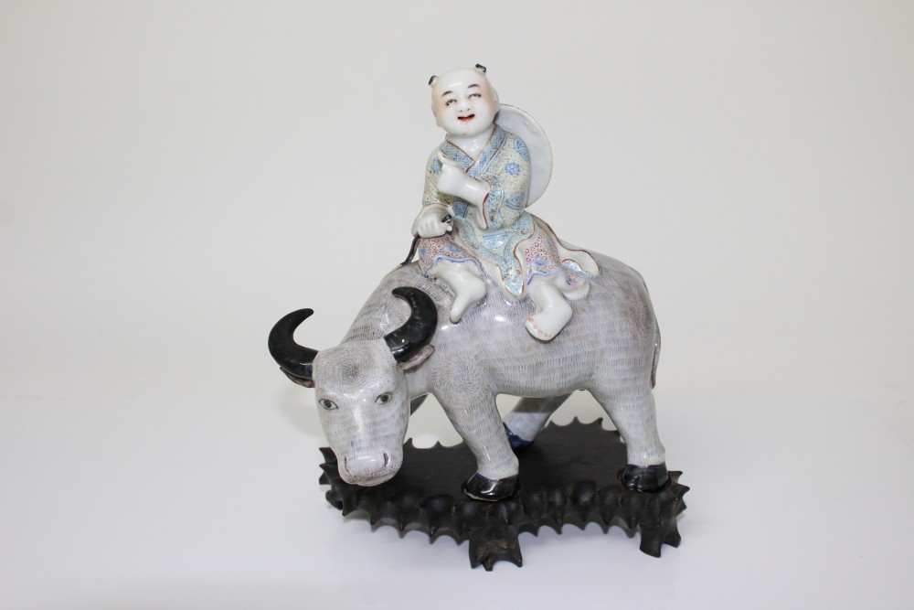 Early 20th century Chinese porcelain figure of a boy on the back of a buffalo, - Image 2 of 15