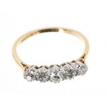 Early 20th century diamond five stone ring with five graduated old cut diamonds estimated to weigh