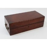 Georgian mahogany box of narrow form, with flanking brass carrying handles,