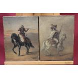 Pair 19th century Continental School oils on canvas - Arab Horsemen, signed - Pigales, unframed,