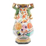 Large 19th century Masons-style stoneware floor-standing vase with Imari palette decoration and