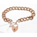 Rose-coloured metal hollow curb link bracelet with padlock clasp, dated 1913,