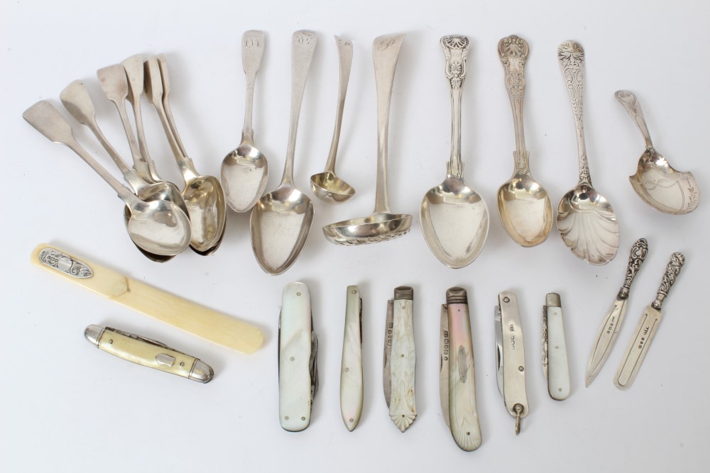 Selection of miscellaneous Georgian and later silver - including caddy spoon, spice ladle,