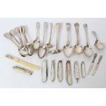Selection of miscellaneous Georgian and later silver - including caddy spoon, spice ladle,