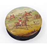 19th century painted turned wooden snuff box of circular form,