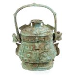 Rare Chinese bronze archaic ritual wine vessel and cover,