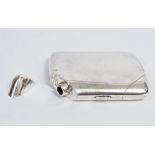 Unusual late Victorian or Edwardian James Dixon silver plated spirit flask in the form of a shaped