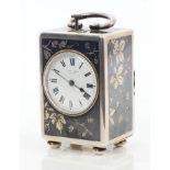 Fine late 19th century Swiss miniature minute-repeating carriage clock in silver niello work case,