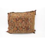 Old kilim floor cushion with geometric medallion design,