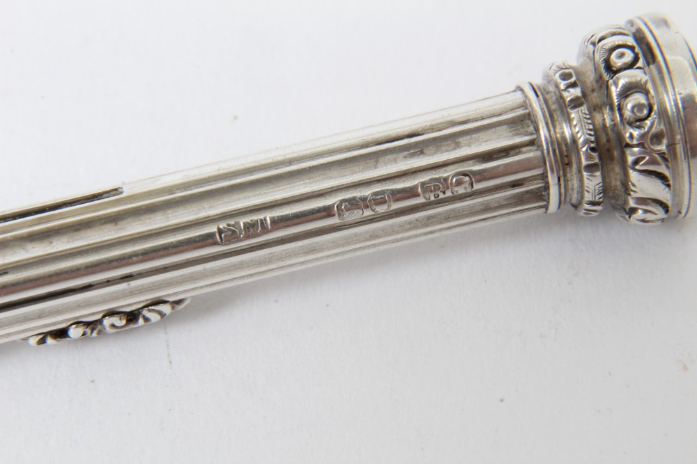 Victorian silver slide-action combination dip pen and propelling pencil with classical column body - Image 3 of 7