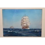 Samuel John Milton Brown (1873 - 1965), pair watercolours - shipping at sea, signed,
