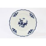 Late 18th century French Tourney blue and white plate with insect and floral spray decoration -