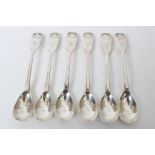 Set of six provincial silver fiddle and shell pattern egg spoons with oblong bowls and engraved