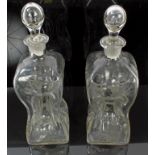 Pair late 19th century Continental glass decanters with stoppers and engraved bird and floral