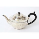 1930s silver teapot of cauldron form, with reeded borders,