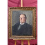 Early 20th century oil on canvas - portrait of a gentleman, indistinctly signed, in gilt frame,