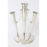 Early Edwardian silver spill vase with three conical spill holders with scroll links,