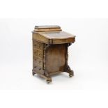 Mid-Victorian figured walnut and marquetry inlaid davenport,