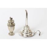 Old Sheffield plate wine funnel with silver gilt filter and detachable nozzle,