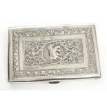 Late 19th / early 20th century Indian white metal cigarette case of rectangular form,