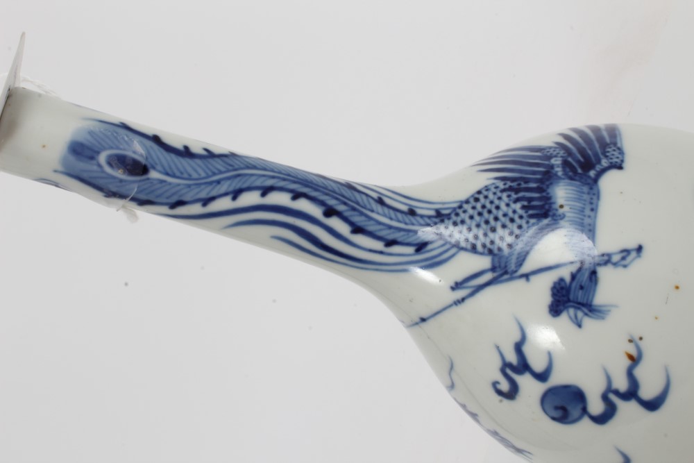 Chinese Qing blue and white bottle vase with painted hoho bird, - Image 5 of 5