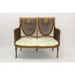 Good early 20th century Neoclassical satinwood and polychrome painted twin seater settee,