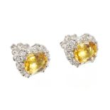 Pair diamond and yellow sapphire earrings,