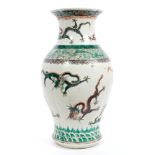 19th century Chinese famille verte porcelain vase with finely polychrome painted dragon and floral