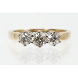 Diamond three stone ring with three brilliant cut diamonds estimated to weigh approximately 1.