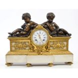 Good quality 19th century French bronze ormolu and white marble mantel clock,