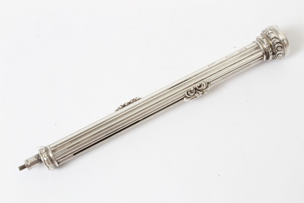 Victorian silver slide-action combination dip pen and propelling pencil with classical column body - Image 2 of 7