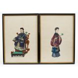 Good set of six 19th century Chinese paintings on rice paper - figures in formal costume -