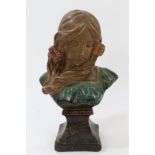 Art Nouveau bronzed plaster bust, titled - 'Mignon', impressed 158 to reverse,