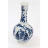 20th century Chinese blue and white bottle vase with painted figure in landscape and floral