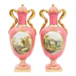 Pair good quality mid-19th century porcelain - possibly Copeland vases and covers with finely
