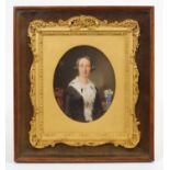 English School, circa 1850, miniature portrait on ivory of a lady in black dress with ermine trim,