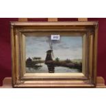 Gabriel, Continental School oil on panel - windmill beside a river, signed, in glazed gilt frame,